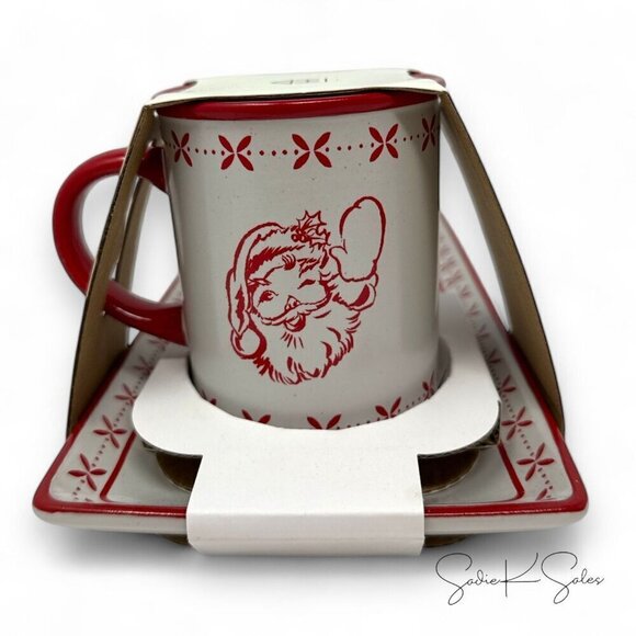 Hearth & Hand Magnolia 2pc Milk & Cookies Stoneware Christmas Set Cream/Red 2024 - Picture 4 of 5